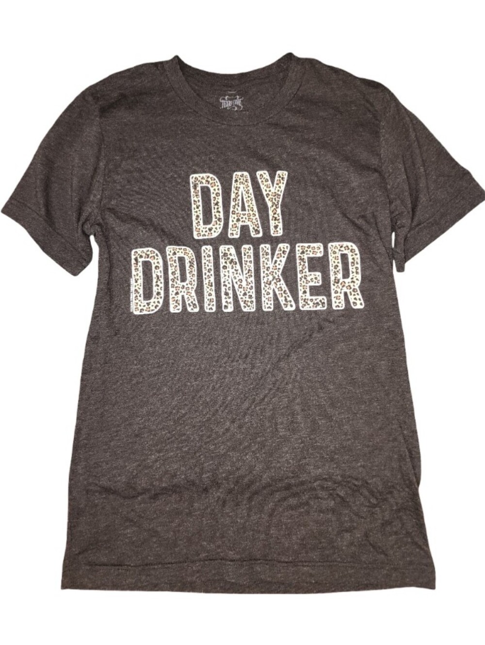 TEXAS TRUE THREADS "Day Drinker" Leopard Graphic Tee Gray Country Western Boho S